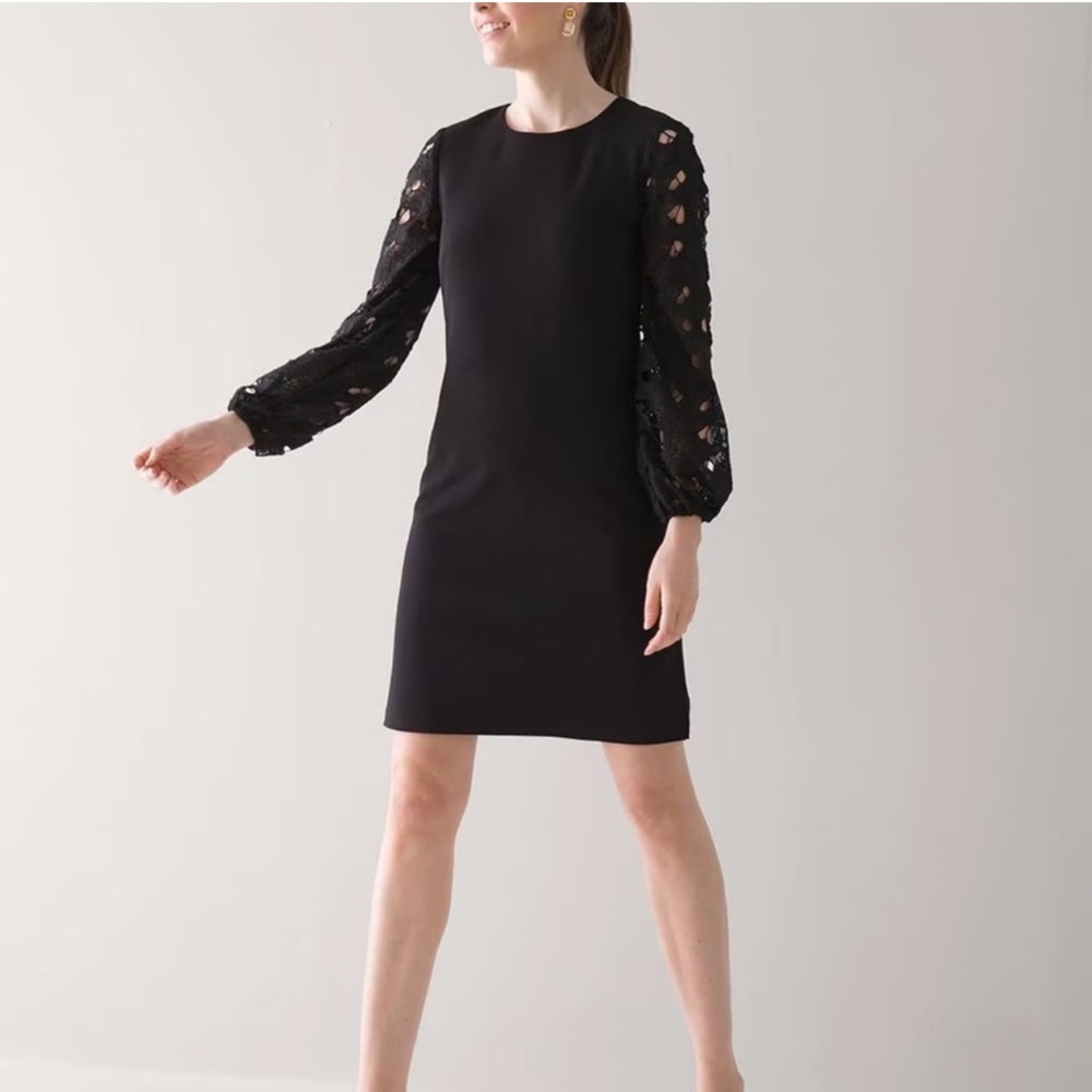 White House Black Market Black Sheath Dress with Bishop Sleeves